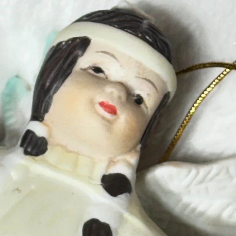 Vintage Native American Angel Ornament Set Porcelain Christmas Cherubs 4pc Multi